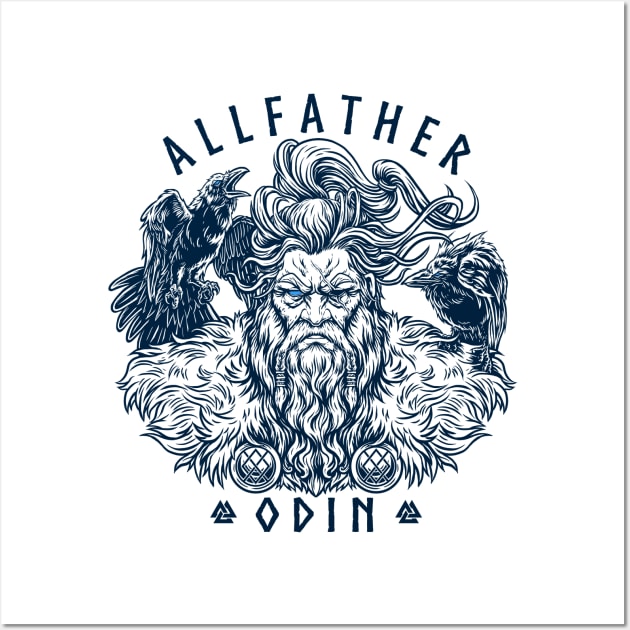 Odin Norse Viking Allfather God Raven Huginn Muninn Wall Art by Blue Pagan